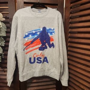 Port and Company Men's Crewneck Sweater - Gray with USA Curling Design